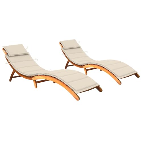 Emmtore Sonnenliegen 2 STK. mit Auflagen Massivholz Akazie Akazienholz Massiv Klappbar Gartenliege Liegestuhl Holzliege Gartenmöbel Liege Relaxliege Freizeitliege Strandliege von Emmtore