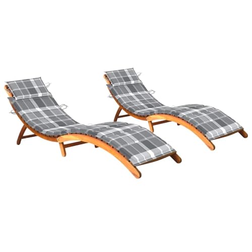 Emmtore Sonnenliegen 2 STK. mit Auflagen Massivholz Akazie Akazienholz Massiv Klappbar Gartenliege Liegestuhl Holzliege Gartenmöbel Liege Relaxliege Freizeitliege Strandliege von Emmtore
