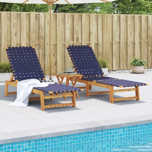 Emmtore Sonnenliegen 2 STK. mit Tisch Dunkelblau Massivholz Akazie von Emmtore