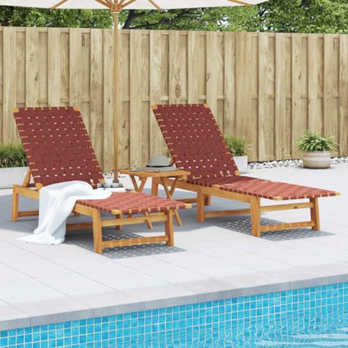 Emmtore Sonnenliegen 2 STK. mit Tisch Rot Massivholz Akazie von Emmtore