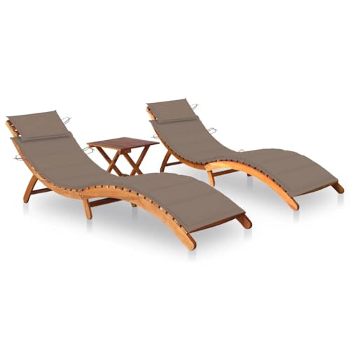 Emmtore Sonnenliegen 2 STK. mit Tisch und Auflagen Massivholz Akazie Akazienholz Massiv Klappbar Gartenliege Liegestuhl Holzliege Gartenmöbel Liege Relaxliege Freizeitliege Strandliege von Emmtore