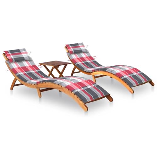 Emmtore Sonnenliegen 2 STK. mit Tisch und Auflagen Massivholz Akazie Akazienholz Massiv Klappbar Gartenliege Liegestuhl Holzliege Gartenmöbel Liege Relaxliege Freizeitliege Strandliege von Emmtore