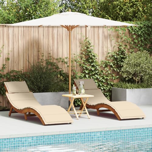 Emmtore Sonnenliegen mit Kissen 2 STK. Beige Massivholz Akazie klappbare Wetterfest und verstellbar aus massivem Akazienholz, ideal für Balkone, Schwimmbäder, Emmtore Sonnenliegen mit Kissen 2 STK. Beige Massivholz Akazie klappbare Wetterfest und verstellbar aus massivem Akazienholz, ideal für Balkone, Schwimmbäder, von Emmtore