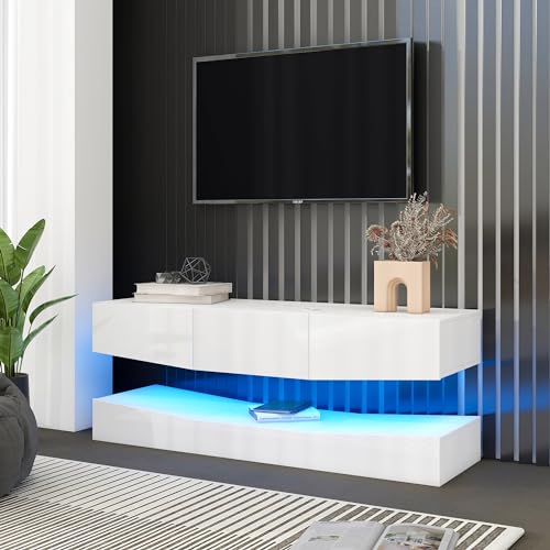 Emmtore TV Board Weiss Hochglanz Hängend TV Stand TV Schank mit LED-Beleuchtung TV Schrank Hängend Wand befestigter schwimmender TV-Ständer Unterhaltungs Medienkonsolen-Centerfür Emmtore TV Board Weiss Hochglanz Hängend TV Stand TV Schank mit LED-Beleuchtung TV Schrank Hängend Wand befestigter schwimmender TV-Ständer Unterhaltungs Medienkonsolen-Centerfür von Emmtore