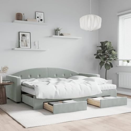 Emmtore Tagesbett, Gästebett 2-in-1, Sofabett Schlafsofa für Schlafzimmer Wohnzimmer, Bettsofa Sofa, Modernes Design,Samt Tagesbett,Hellgrau,80 x 200 cm,mit Bettkasten & Schublade & Matratze Emmtore Tagesbett, Gästebett 2-in-1, Sofabett Schlafsofa für Schlafzimmer Wohnzimmer, Bettsofa Sofa, Modernes Design,Samt Tagesbett,Hellgrau,80 x 200 cm,mit Bettkasten & Schublade & Matratze von Emmtore