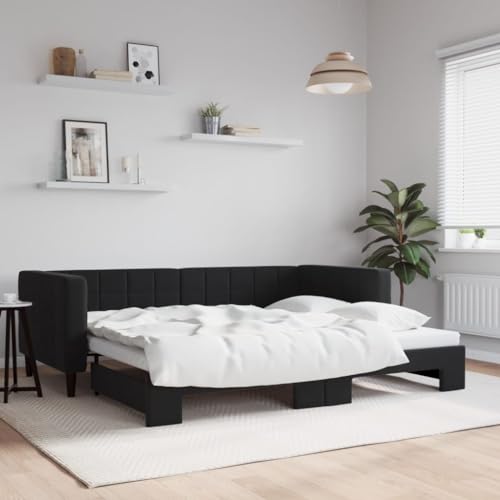 Emmtore Tagesbett Sofabett Schlafsofa für Schlafzimmer Wohnzimmer, Bettsofa Sofa, Modernes Design Ausziehbar Schwarz 90x200 cm Samt von Emmtore