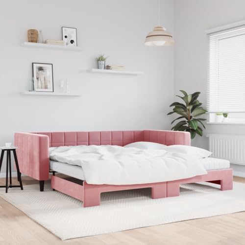 Emmtore Tagesbett Sofabett Schlafsofa für Schlafzimmer Wohnzimmer, Bettsofa Sofa, Modernes Design Ausziehbar mit Matratzen Rosa 100x200 cm Samt von Emmtore
