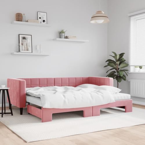 Emmtore Tagesbett Sofabett Schlafsofa für Schlafzimmer Wohnzimmer, Bettsofa Sofa, Modernes Design Ausziehbar mit Matratzen Rosa 80x200 cm Samt von Emmtore