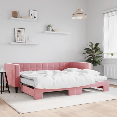 Emmtore Tagesbett Sofabett Schlafsofa für Schlafzimmer Wohnzimmer, Bettsofa Sofa, Modernes Design Ausziehbar mit Matratzen Rosa 90x200 cm Samt von Emmtore