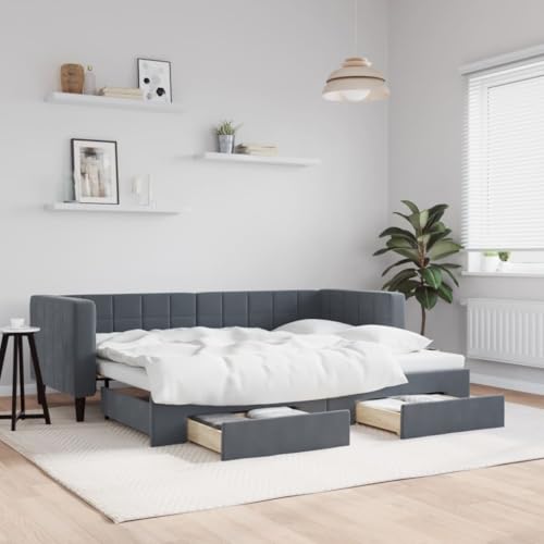 Emmtore Tagesbett Sofabett Schlafsofa für Schlafzimmer Wohnzimmer, Bettsofa Sofa, Modernes Design Ausziehbar mit Schubladen Dunkelgrau 80x200 cm Samt mit Bettkasten & Schublade von Emmtore
