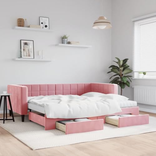 Emmtore Tagesbett Sofabett Schlafsofa für Schlafzimmer Wohnzimmer, Bettsofa Sofa, Modernes Design Ausziehbar mit Schubladen Rosa 90x200 cm Samt von Emmtore
