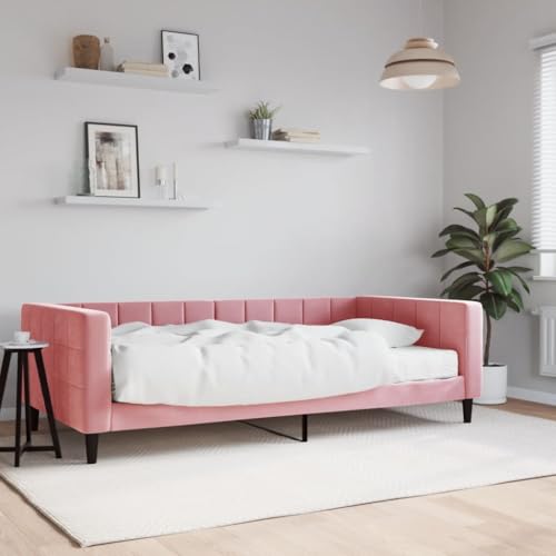 Emmtore Tagesbett Sofabett Schlafsofa für Schlafzimmer Wohnzimmer, Bettsofa Sofa, Modernes Design mit Matratze Rosa 100x200 cm Samt von Emmtore