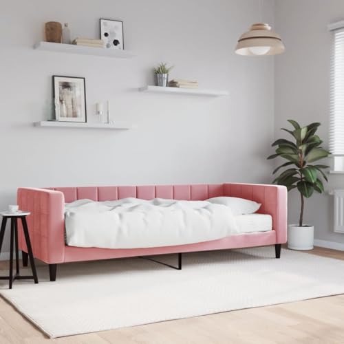 Emmtore Tagesbett Sofabett Schlafsofa für Schlafzimmer Wohnzimmer, Bettsofa Sofa, Modernes Design mit Matratze Rosa 80x200 cm Samt von Emmtore