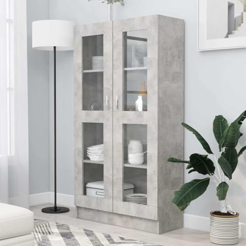 Emmtore Vitrinenschrank Bücherschrank Aktenschrank Büroschrank Vitrine Schrank Bücherregal Standvitrine Betongrau 82,5x30,5x150 cm Holzwerkstoff von Emmtore