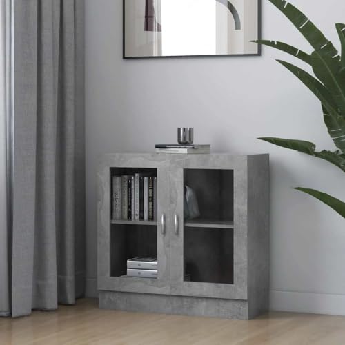 Emmtore Vitrinenschrank Bücherschrank Aktenschrank Büroschrank Vitrine Schrank Bücherregal Standvitrine Betongrau 82,5x30,5x80 cm Holzwerkstoff von Emmtore