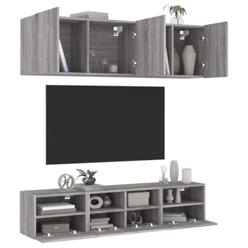 Emmtore Wohnwand 5-TLG.Schrankwand mit viel Stauraum,Wandmontage Anbauwand Fernsehschrank,Wohnzimmer Set Schrank Wandschrank,Holzwerkstoff Grau Sonoma von Emmtore