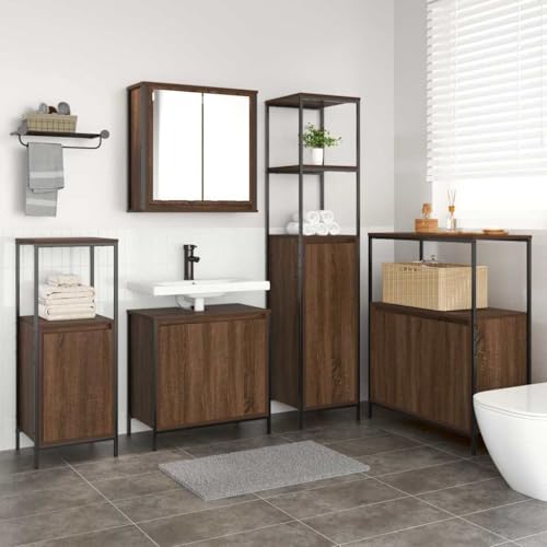 EmmtoreModernes Badezimmermöbelset, Holz Braun Eiche,Waschbeckenunterschrank + Wandschrank + 3X Badezimmerschrank von Emmtore