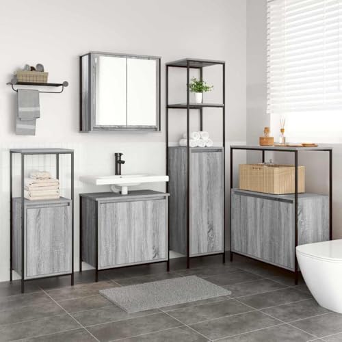 EmmtoreModernes Badezimmermöbelset, Holz Grau Sonoma,Waschbeckenunterschrank + Wandregal + 3 Badezimmerregale EmmtoreModernes Badezimmermöbelset, Holz Grau Sonoma,Waschbeckenunterschrank + Wandregal + 3 Badezimmerregale von Emmtore