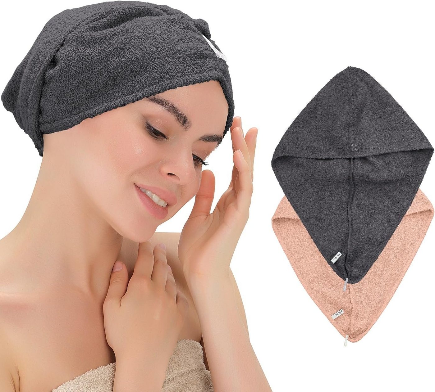 Emmy Home Turban-Handtuch Haarturban, 100% Baumwolle 2 Stück Haartuch schnelltrocknend, (2-St) von Emmy Home