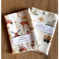 Kinder Serviette Leinen Bauernhof Bagger Baby Spucktuch Kleinkind Weihnachten Geschenkidee Tischwäsche von EmmysShirtBoutique