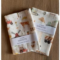 stoff Servietten Kind Leinenserviette Kleinkind Geschenkidee Weihnachten Bauernhof Bagger Spucktuch Baby Geschenkide 2Er Set von EmmysShirtBoutique