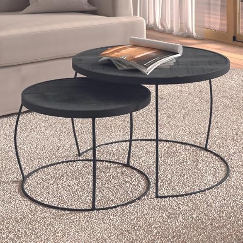 2er-Set Couchtische Lars-schwarzes Magnolienholz von Emob