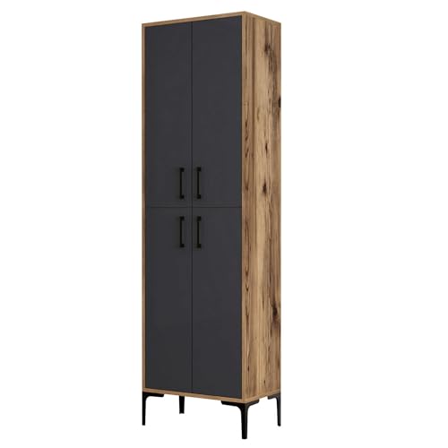 Woody Fashion Mehrzweckschrank | Melaminbeschichtet | Metallbein | Nussbaum Anthrazit Woody Fashion Mehrzweckschrank | Melaminbeschichtet | Metallbein | Nussbaum Anthrazit von Emob