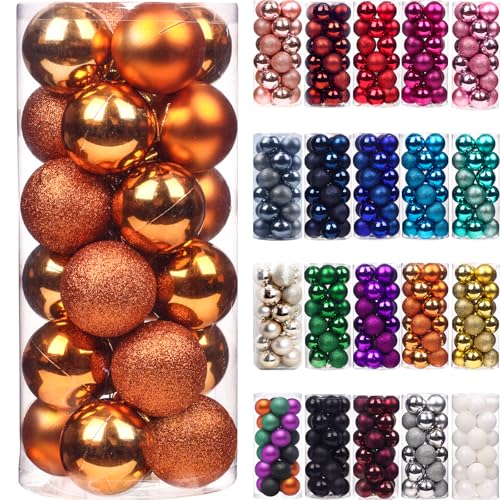 Emopeak 24 Stück Weihnachtskugeln Ornamente für Weihnachtsbaum – Mini-bruchsichere Weihnachtsbaumschmuck, hängende Kugel für Urlaub, Hochzeit, Party, Dekoration (Orange, 3,1 cm - 3,1 cm) von Emopeak