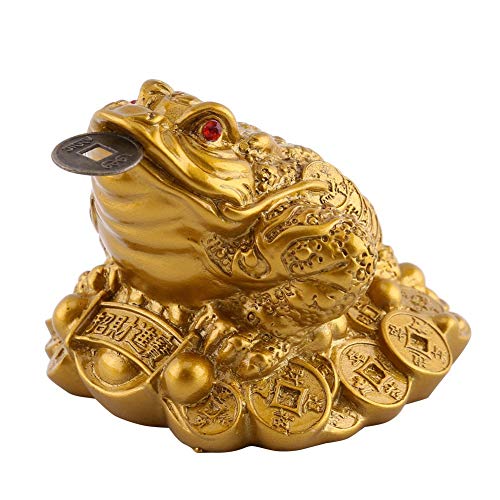 Emoshayoga Glück Geld Frosch/Kröte, Geldkröte Feng Shui, Geldfrosch Kröte/Frosch Schatz Becken Statue Mit Münze Anziehen Reichtum und Glück Geldfrosch Feng Shui Dekoration (65×60×50mm-Messing) von Emoshayoga