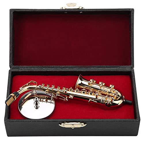 Emoshayoga Saxophon-Modell Miniatur-Altsaxophon-Nachbildung Mit Ständer Und Koffer, 14 Cm Vergoldetes Saxophon-Modell, Geschenkornament von Emoshayoga