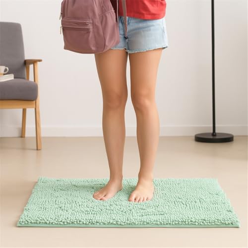 Chenille-Badematte, 61 x 40 cm, Hellgrün, weicher Badezimmerteppich, maschinenwaschbar, rutschfeste Badematte für Badezimmerboden, Dusche, Badewanne, WC, Waschbecken, Wohnmobil, Eingangsbereich Chenille-Badematte, 61 x 40 cm, Hellgrün, weicher Badezimmerteppich, maschinenwaschbar, rutschfeste Badematte für Badezimmerboden, Dusche, Badewanne, WC, Waschbecken, Wohnmobil, Eingangsbereich von Emotionlin