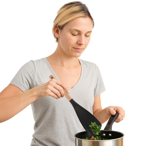 Silikon-Kochlöffel mit Holzgriff – antihaftbeschichtete hitzebeständige Küchenutensilien zum Kochen und Servieren – BPA-freier Rührlöffel, Spatellöffel, Rühr- und Schaufelwerkzeug für von Emotionlin