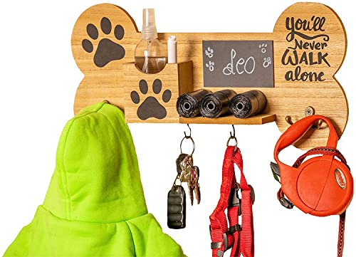 Emotiset hölzerne Wandaufhänger mit 6 Haken Ideal für hängende Leinen und Zubehör für Ihren Hund oder Pet.Customizable mit Chalkboard enthält Kreide Marker.Gift Tierliebhaber. von Emotiset