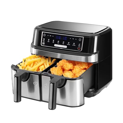 Emphsism Heißluftfritteuse Doppelkammer 9 Liter, XXL Heissluftfritteuse mit 2 unabhängige 4,5L Schublade, 8 automatische Programme, Air Fryer mit LED Touchscreen, Smart Finish & Match Cook Funktionen Emphsism Heißluftfritteuse Doppelkammer 9 Liter, XXL Heissluftfritteuse mit 2 unabhängige 4,5L Schublade, 8 automatische Programme, Air Fryer mit LED Touchscreen, Smart Finish & Match Cook Funktionen von Emphsism