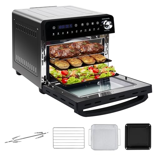 Heißluftfritteuse 14L Airfryer Mini Backofen, Emphsism Heissluftfritteuse XXL Minibackofen 1800W mit 11 Programme und LED Screen, 4 Zubehörteile inkl. Drehspieß und Rezeptbuch von Emphsism