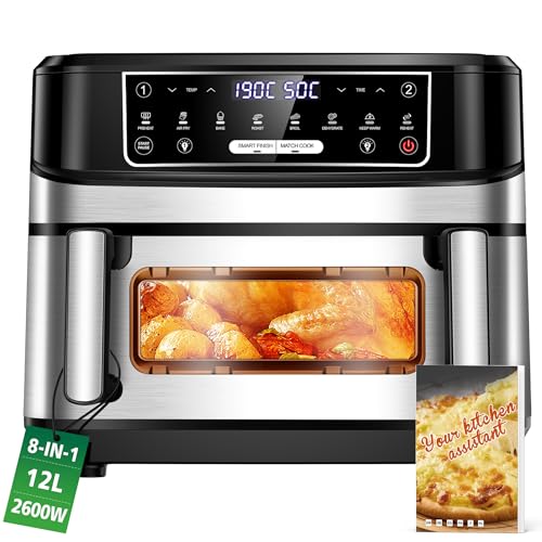 Heißluftfritteuse 2 Kammern | 12L Airfrey Einstellbar und Einzel Oder Doppelkammer mit Rezeptbuch, 8 Programme Unabhängige Kontrolle Heissluftfritteuse Doppelkammer, Air Fryer XXL Temperatur bis 200°C Heißluftfritteuse 2 Kammern | 12L Airfrey Einstellbar und Einzel Oder Doppelkammer mit Rezeptbuch, 8 Programme Unabhängige Kontrolle Heissluftfritteuse Doppelkammer, Air Fryer XXL Temperatur bis 200°C von Emphsism