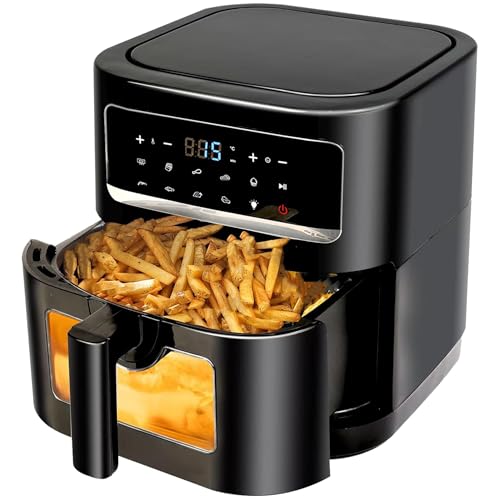 Heißluftfritteuse 7L | Airfryer XL mit Sichtfenster, Emphsism 10 in 1 Touchscreen 1800W Air Fryer Temperaturbereich 50-200℃ Eingebaute Beleuchtung, Heißluftfritteuse Klein Fettarmes Weniger Öl Kochen von Emphsism
