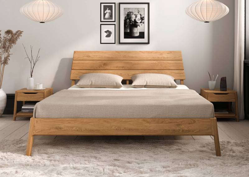 Bett Eiche massiv mit Holzkopfteil Trondheim 160x200 von Empinio24
