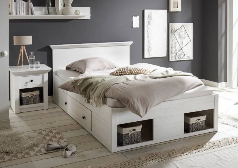 Empinio24 Bett WALES, 140x200 cm, mit 2 Schubkästen, weiße Pinie Empinio24 Bett WALES, 140x200 cm, mit 2 Schubkästen, weiße Pinie von Empinio24
