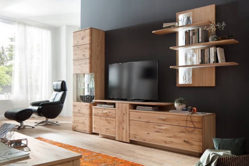 Empinio24 Wohnwand Santa Fe, (Spar-Set, Gesamtbreite der Wohnwand 320 cm), 3-teilig, Asteiche teilmassiv, Softclose-Funktion von Empinio24