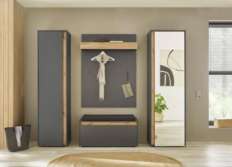 Garderoben-Set 4-teilig mit Schrank und Spiegel anthrazit + Eiche Nr. 6 Boston von Empinio24