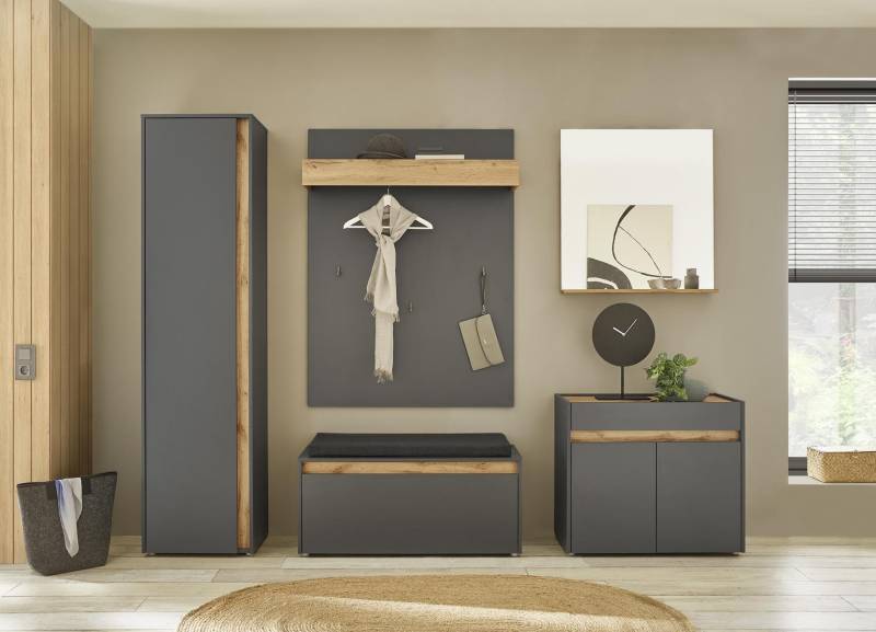 Garderoben-Set 5-teilig mit Schrank und Spiegel anthrazit + Eiche Nr. 4 Boston von Empinio24