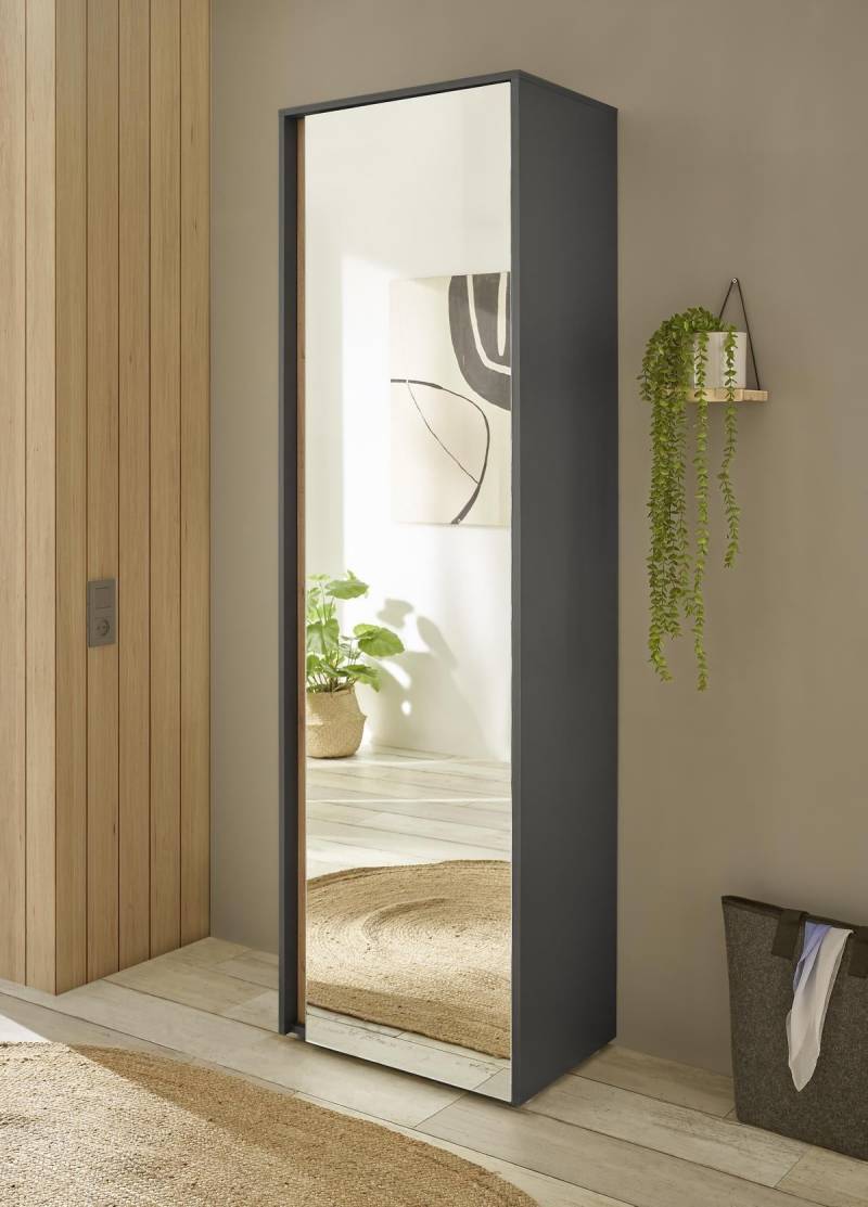 Garderobenschrank mit Spiegel anthrazit + Eiche grifflos 50 cm Boston von Empinio24