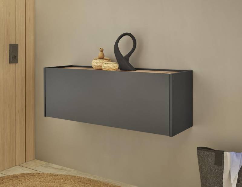 Hängeschrank mit Klappe 100 cm anthrazit + Eiche grifflos Boston von Empinio24