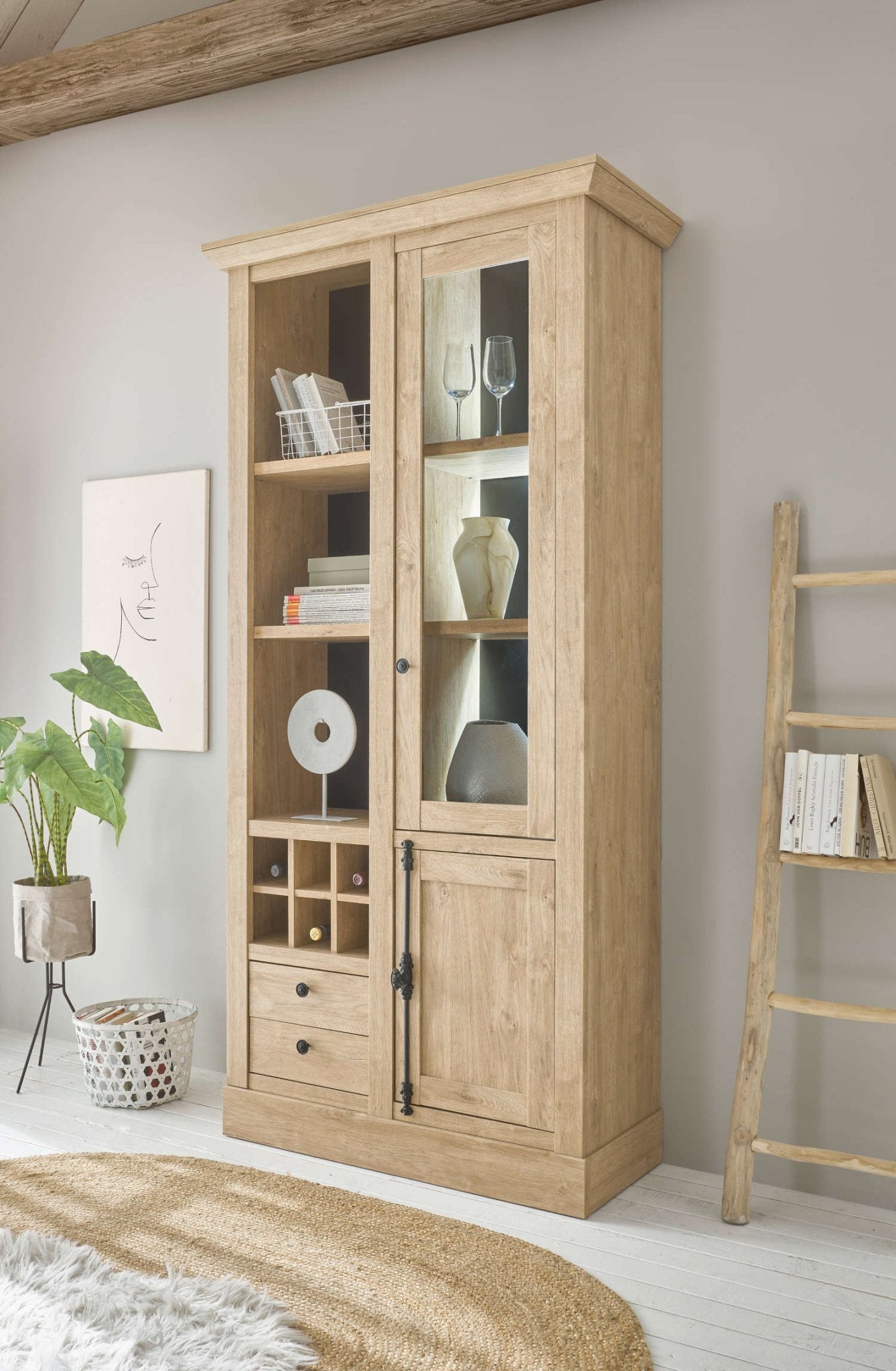 Vitrinenschrank mit Flaschenregal 105 cm Eiche gebürstet Optik Cardiff Vitrinenschrank mit Flaschenregal 105 cm Eiche gebürstet Optik Cardiff von Empinio24