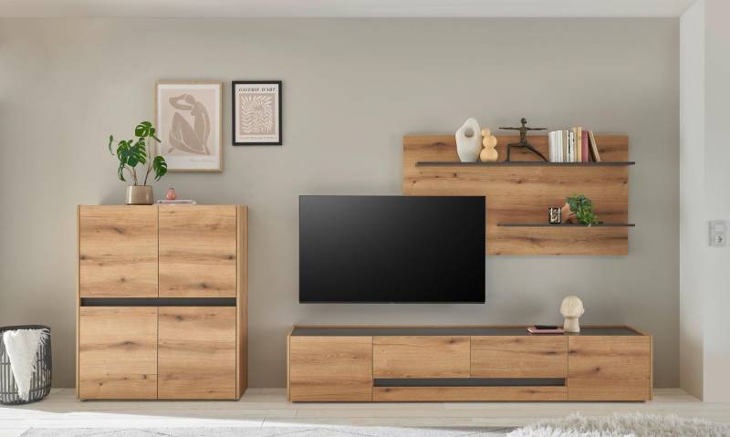 Wohnwand Eiche 340 cm 3-teilig Nr 16 mit Beleuchtung Boston Wohnwand Eiche 340 cm 3-teilig Nr 16 mit Beleuchtung Boston von Empinio24