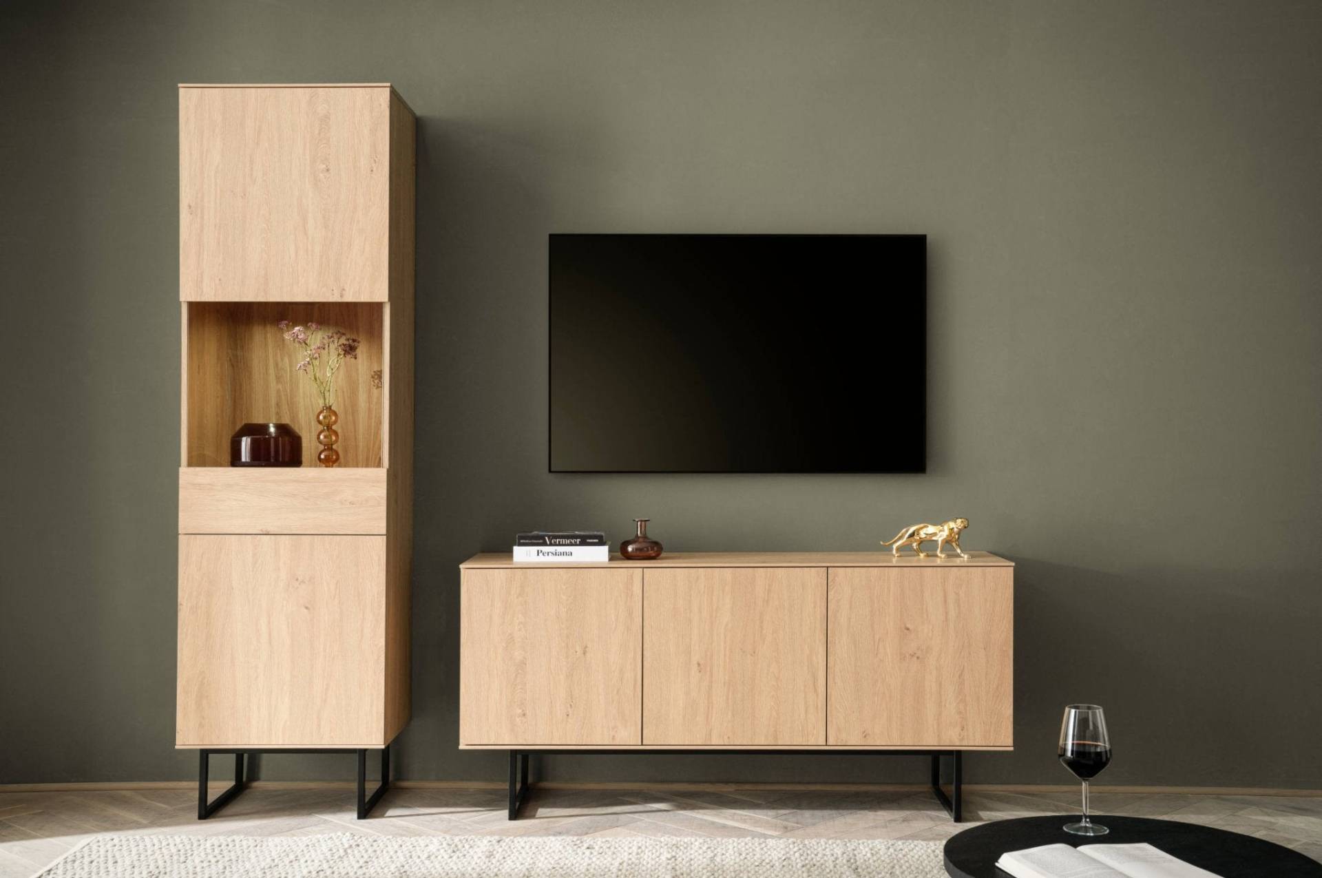 Wohnwand Eiche hell 2-teilig 223 cm Set-4 Como von Empinio24