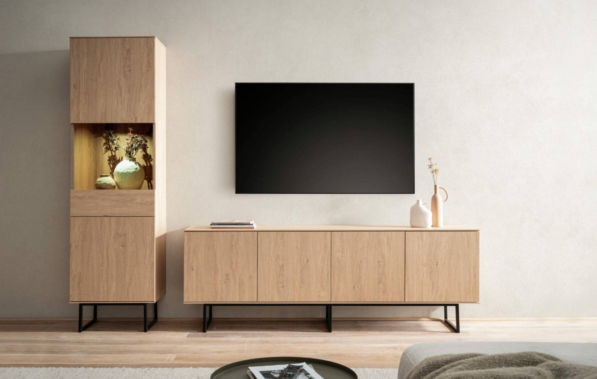 Wohnwand Eiche hell 2-teilig 273 cm Set-1 Como von Empinio24