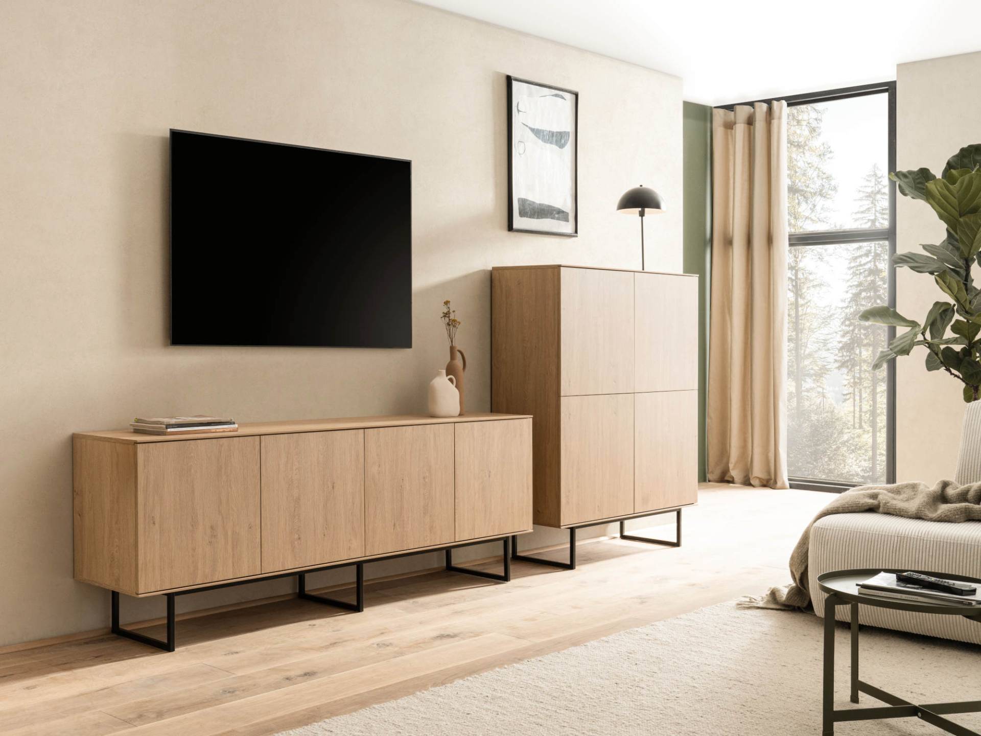 Wohnwand Eiche hell 2-teilig 330 cm Set-5 Como von Empinio24