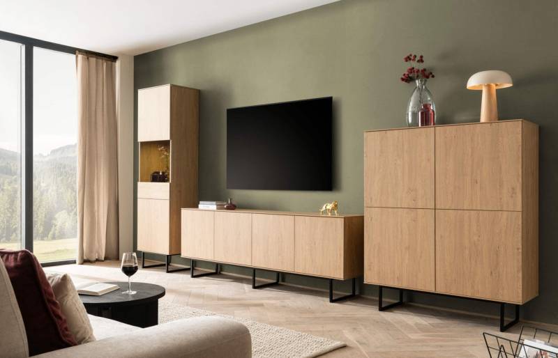 Wohnwand Eiche hell 3-teilig 403 cm Set-2 Como Wohnwand Eiche hell 3-teilig 403 cm Set-2 Como von Empinio24